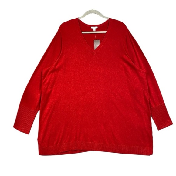 NEW J. Jill V-Neck Sweater Tunic Knit Size 3X Ruby Red - Picture 1 of 7